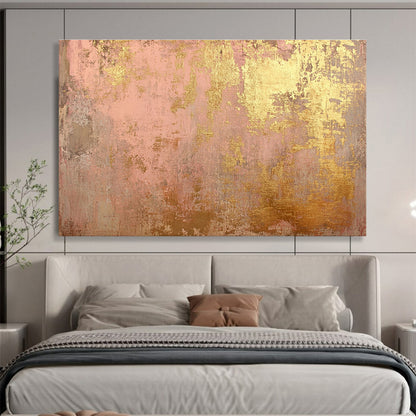Oversized Canvas Art in Pink and Gold Textured Abstract Style WB245