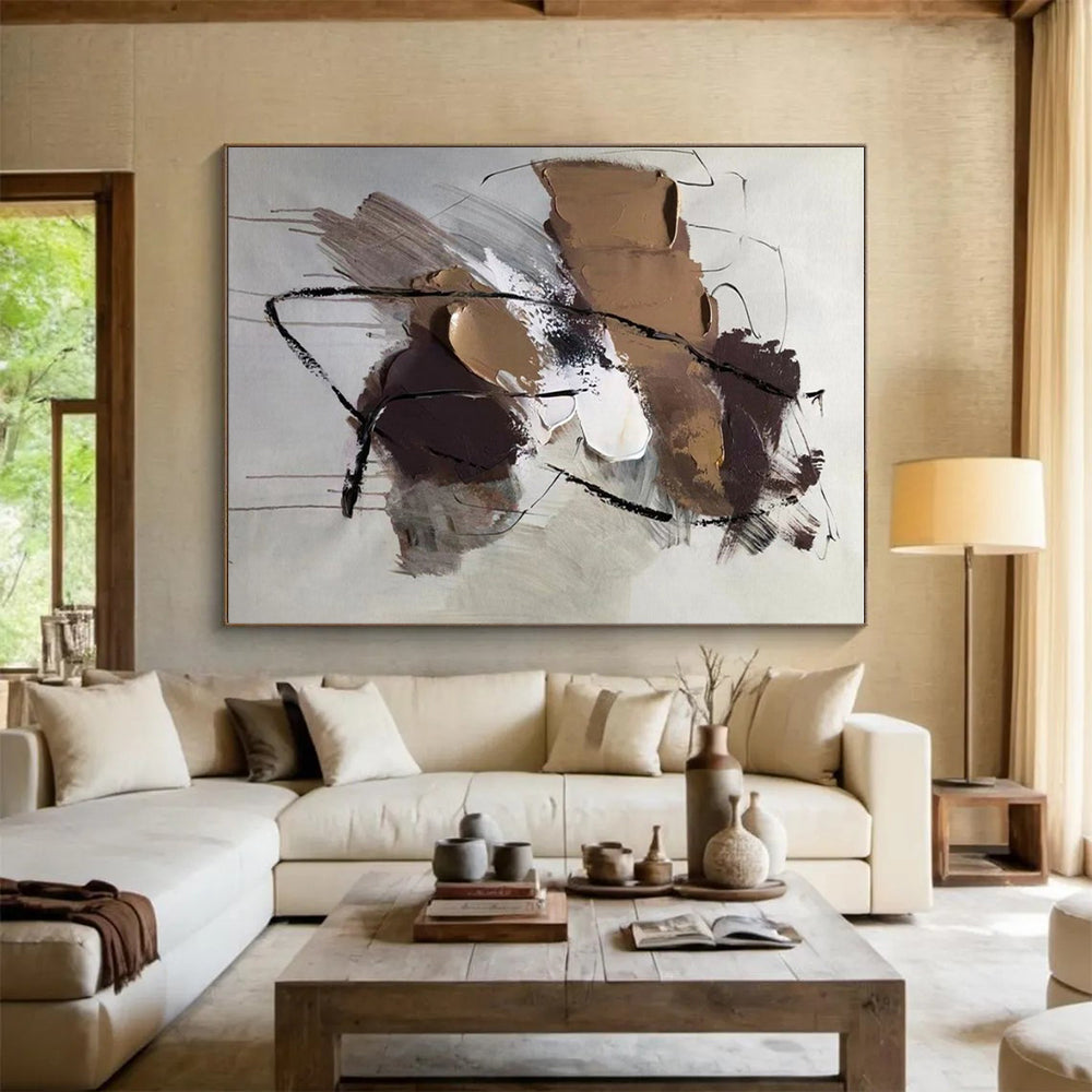 Handmade Art Neutral Tones with Textured Strokes Abstract Art HS584