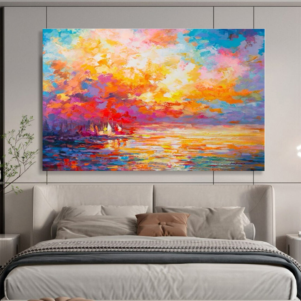 Huge Size Multicolor Sunset Landscape Abstract Painting WB100