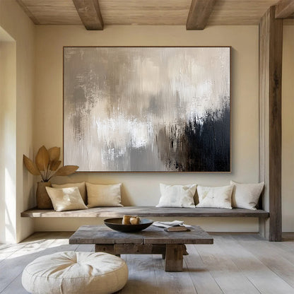 Big Size Beige, Gray, and Black Abstract Textured Art - Acrylic Painting WB300