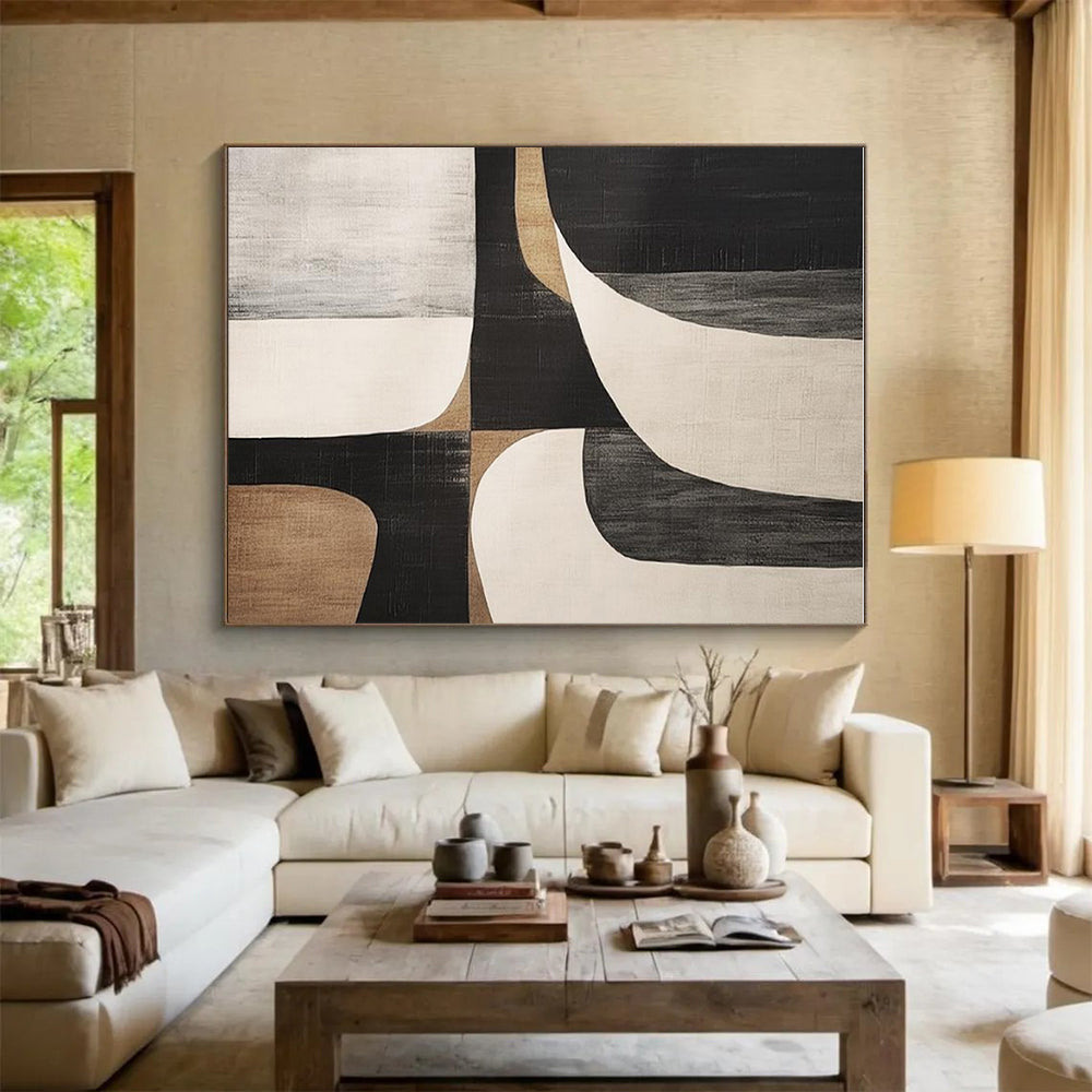 Acrylic Modern Art Paintings Black, Beige, and Gray Geometric Abstract Art HS764