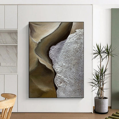 Hand-Painted Brown and Gray Textured Abstract Landscape-like Painting For Sale HS008