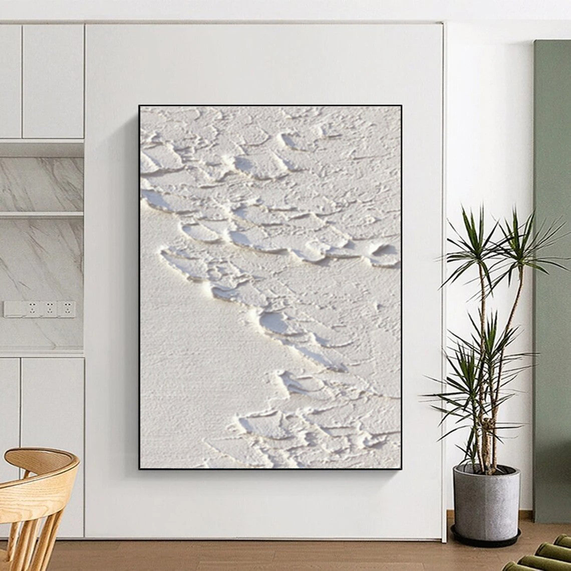 Minimalist Canvas Art White Textured Abstract Art HS744