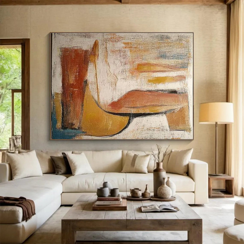 Horizontal Brown and Beige Geometric Abstract Painting WB237