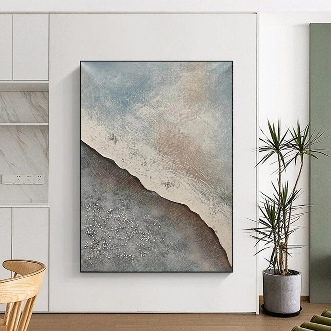 Large Size Gray & Beige Textured Abstract Landscape Art HS408