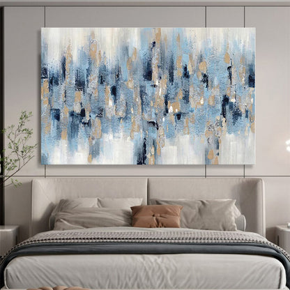 Oversized Canvas Art Blue, Beige and Gold Abstract Cityscape Painting WB122