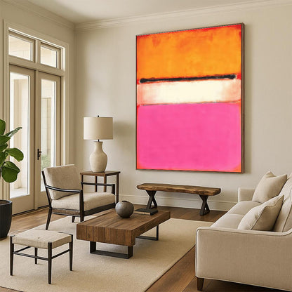 Orange, Pink, and Black Abstract Color Block Painting For Sale Online WS495