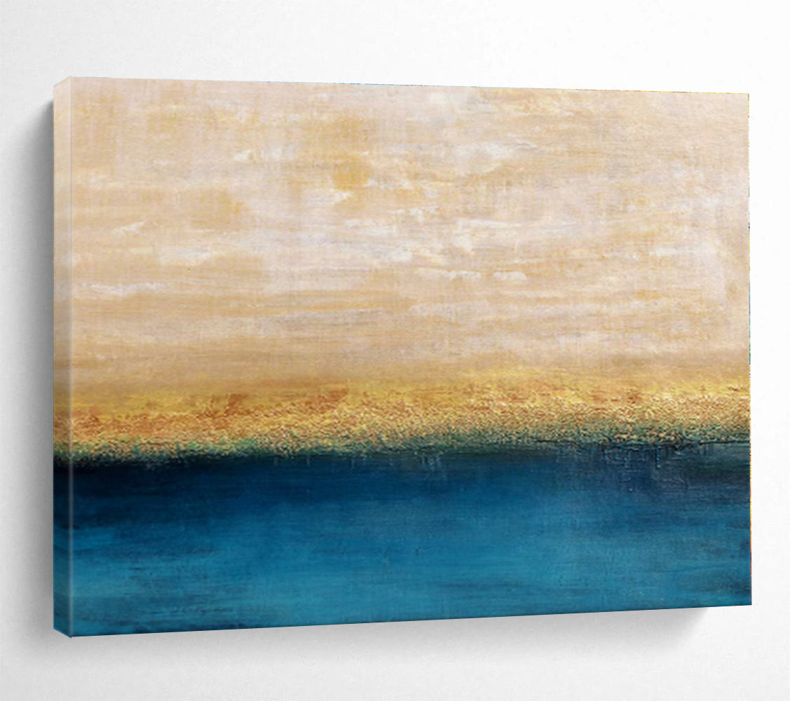 Beige, Gold, Blue Abstract Seascape Acrylic Painting WB014
