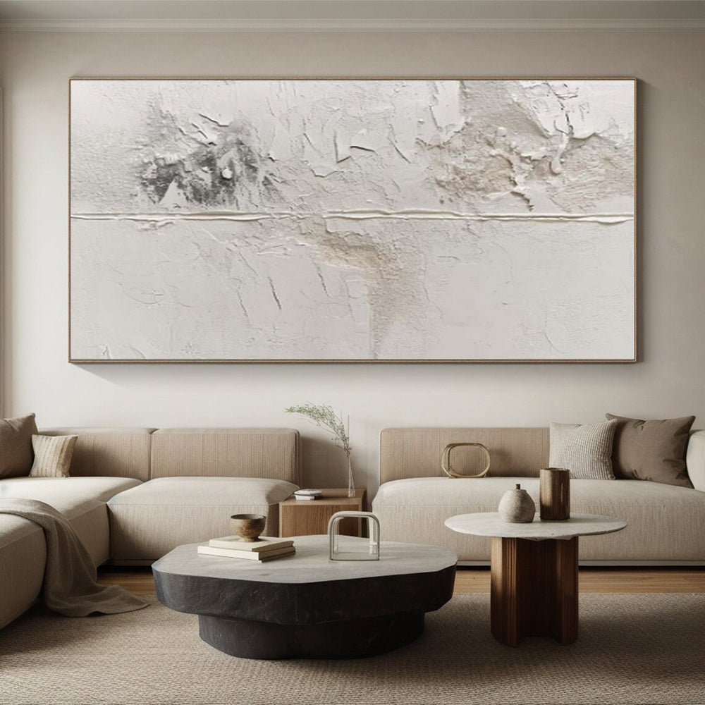 Hand-Painted White & Gray Textured Abstract, Acrylic Modern Art Painting HS327