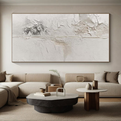 Hand-Painted White & Gray Textured Abstract, Acrylic Modern Art Painting HS327