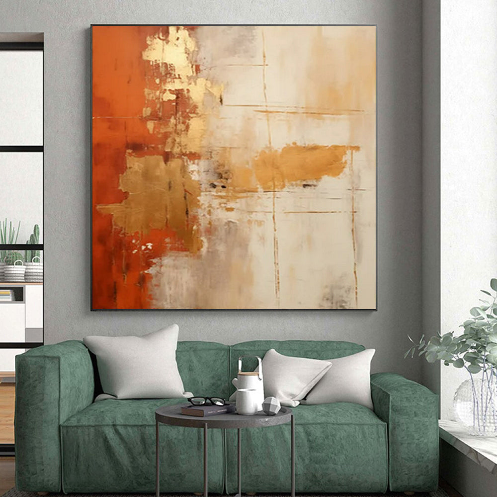 Warm Tones Abstract Art with Gold and Orange Accents HS590