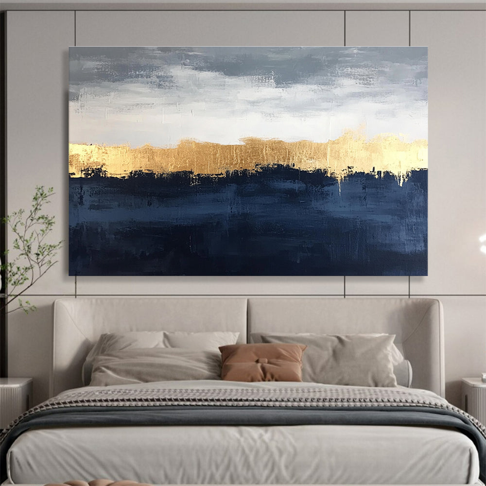 Oversized Canvas Art in Gray, Black, and Gold Textured Landscape Abstract Painting WB261