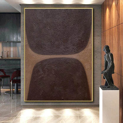 Hand-Painted Brown and Dark Brown Abstract Shape Painting For Sale HS032