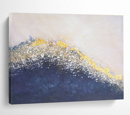 Oversized Canvas Art in Blue and Gold Textured Abstract Style WB234
