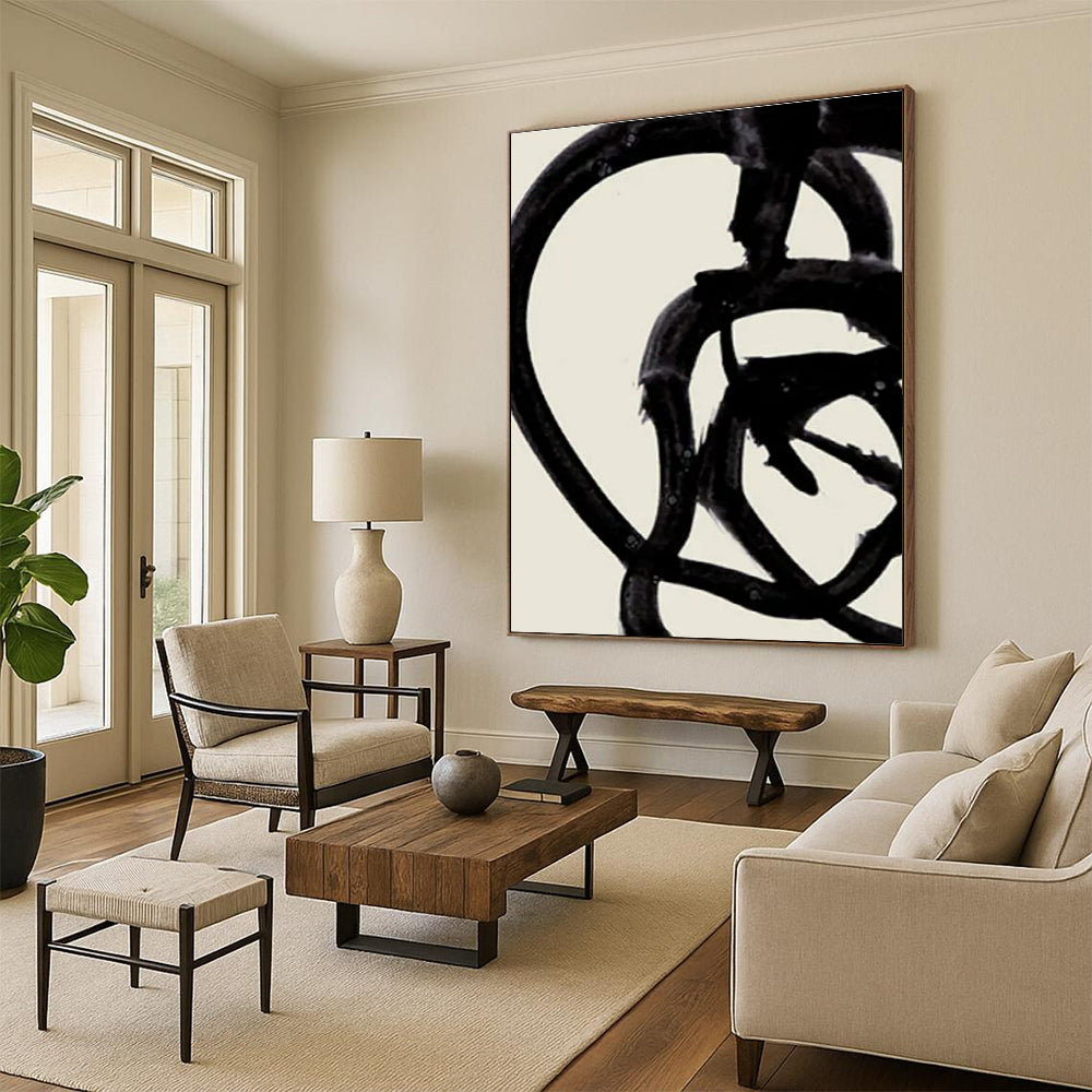 Minimalist Canvas Art Black and White Dynamic Abstract Painting On Canvas HS804