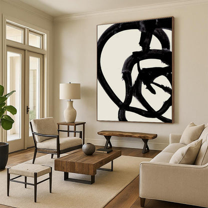 Minimalist Canvas Art Black and White Dynamic Abstract Painting On Canvas HS804