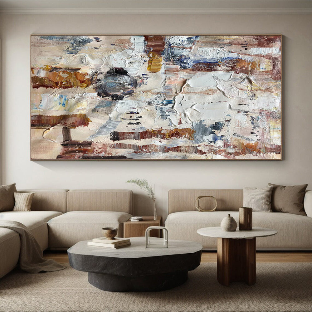 Hand-Painted Multicolor Beige Abstract Textured Painting For Sale HS060