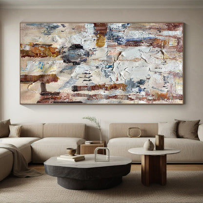 Hand-Painted Multicolor Beige Abstract Textured Painting For Sale HS060