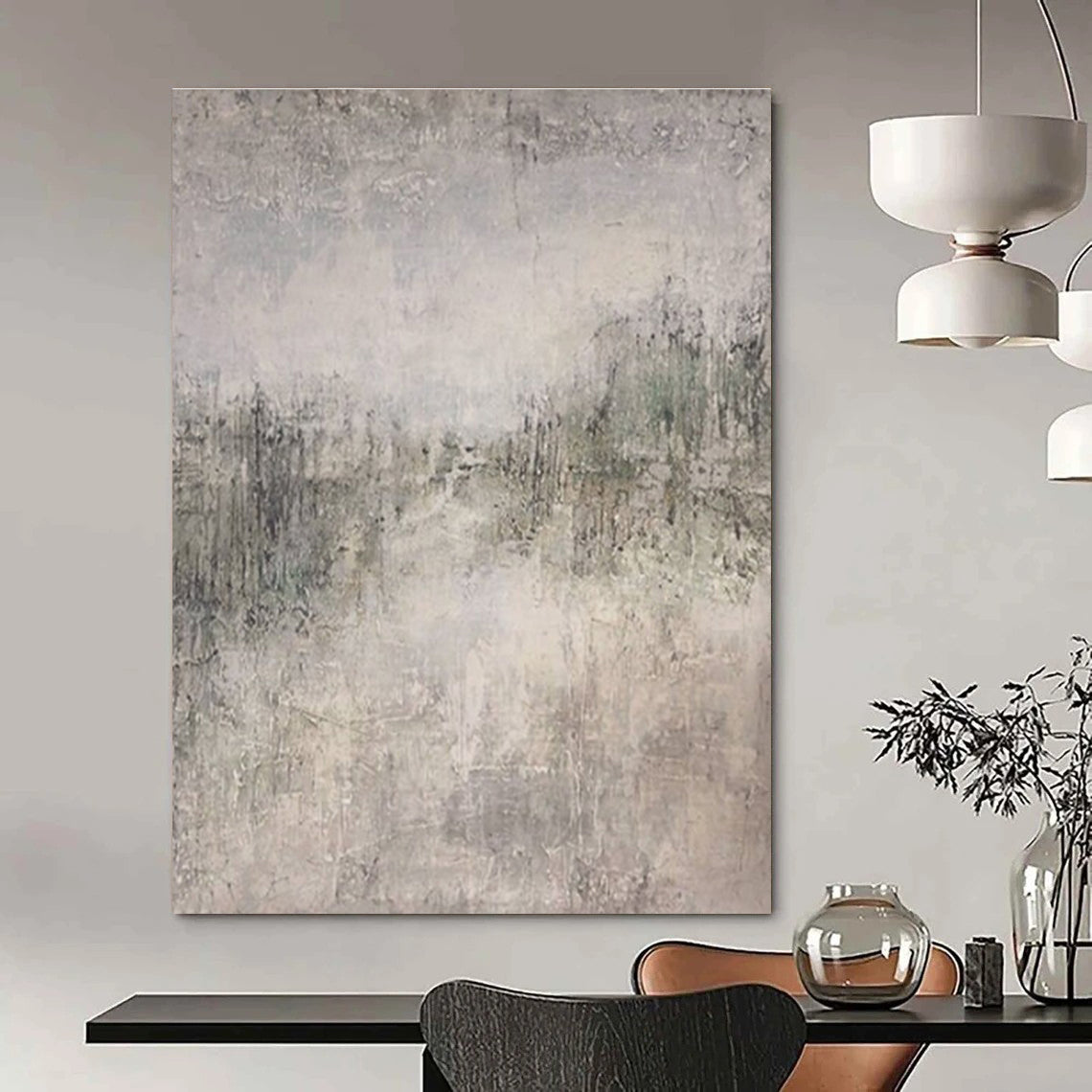 Gray and Beige Textured Abstract Landscape Painting For Sale Online WS489
