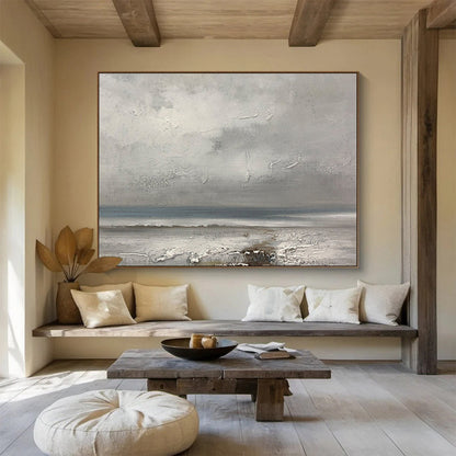 Horizontal Gray Textured Seaside Abstract Painting WB231