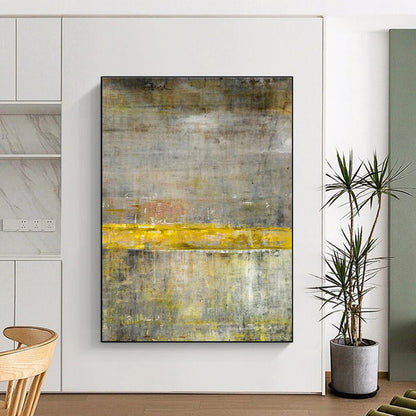 Gaint Canvas Art Gray & Yellow Textured Abstract, Oversized Abstract Wall Art HS351