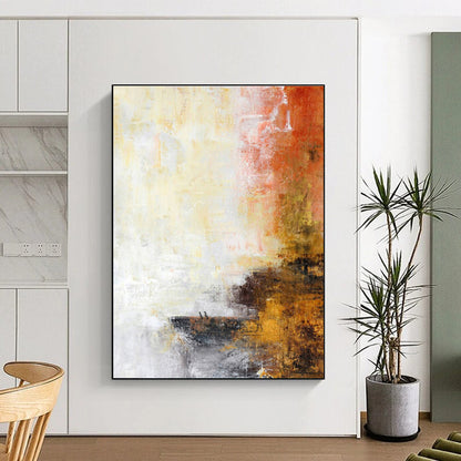 Unique Abstract Art Orange, Yellow & Gray Textured Abstract, Large Contemporary Wall Art HS292