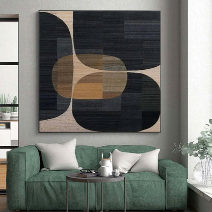 Unique Abstract Art Black, Brown & Beige Geometric Abstract, Large Contemporary Wall Art HS332