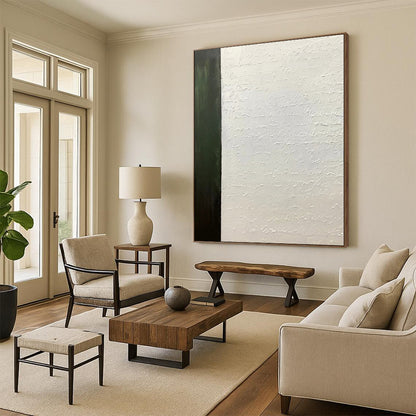 Hand-Painted Green and White Abstract Textured Script Painting For Sale HS041