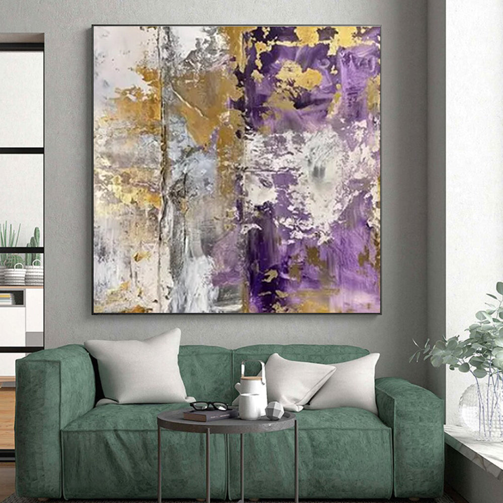 Unique Abstract Art Purple, Gold, and Neutral Textured Abstract Painting HS592