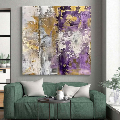 Unique Abstract Art Purple, Gold, and Neutral Textured Abstract Painting HS592