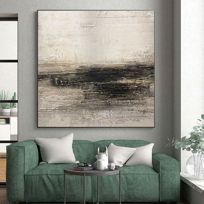 Handmade Art Neutral Tones with Black Textured Abstract Art HS635