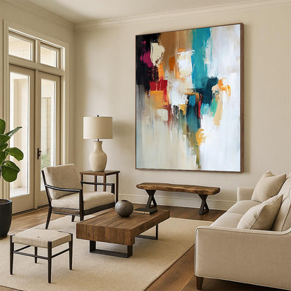 Large Painting In Living Room Multicolor Abstract Shape Painting For Sale HS168