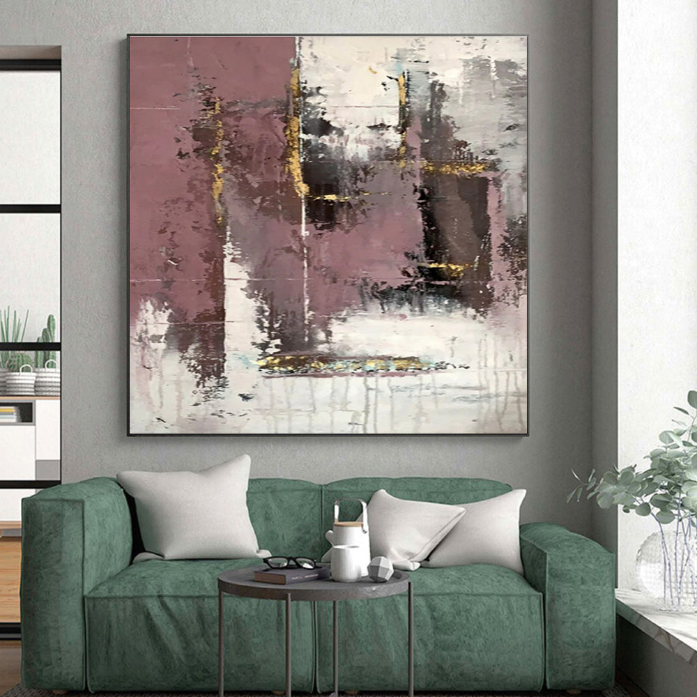 Hand-Painted Purple, White & Gold Textured Abstract, Acrylic Modern Art Painting HS421