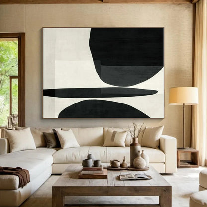 Minimalist Canvas Art Black and White Geometric Abstract Painting On Canvas HS781