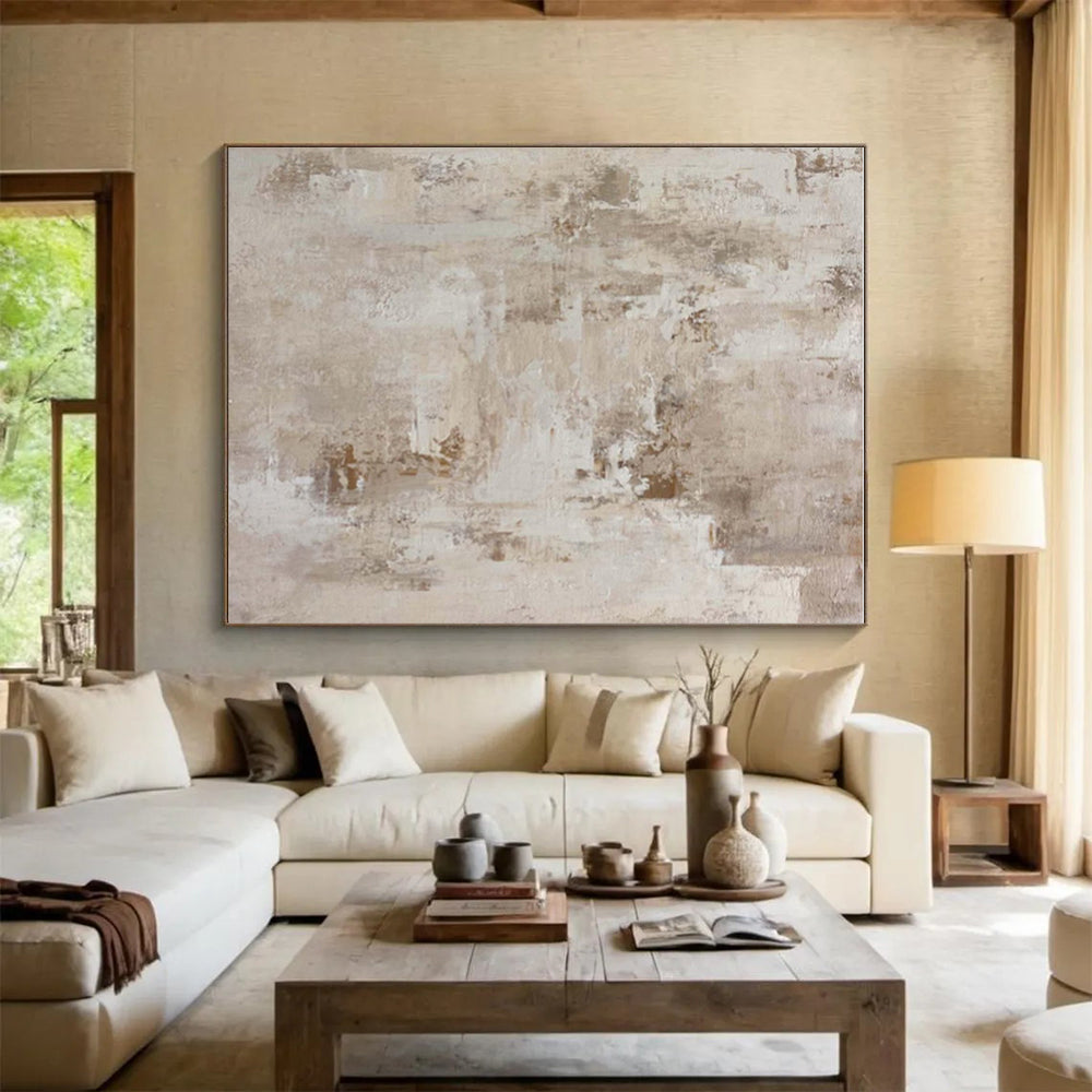 Handmade Art Beige & Gray Textured Abstract, Minimalist Canvas Art HS329