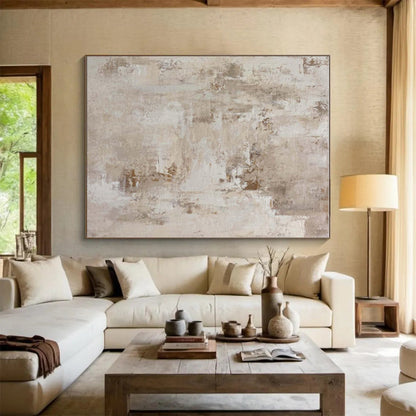 Handmade Art Beige & Gray Textured Abstract, Minimalist Canvas Art HS329