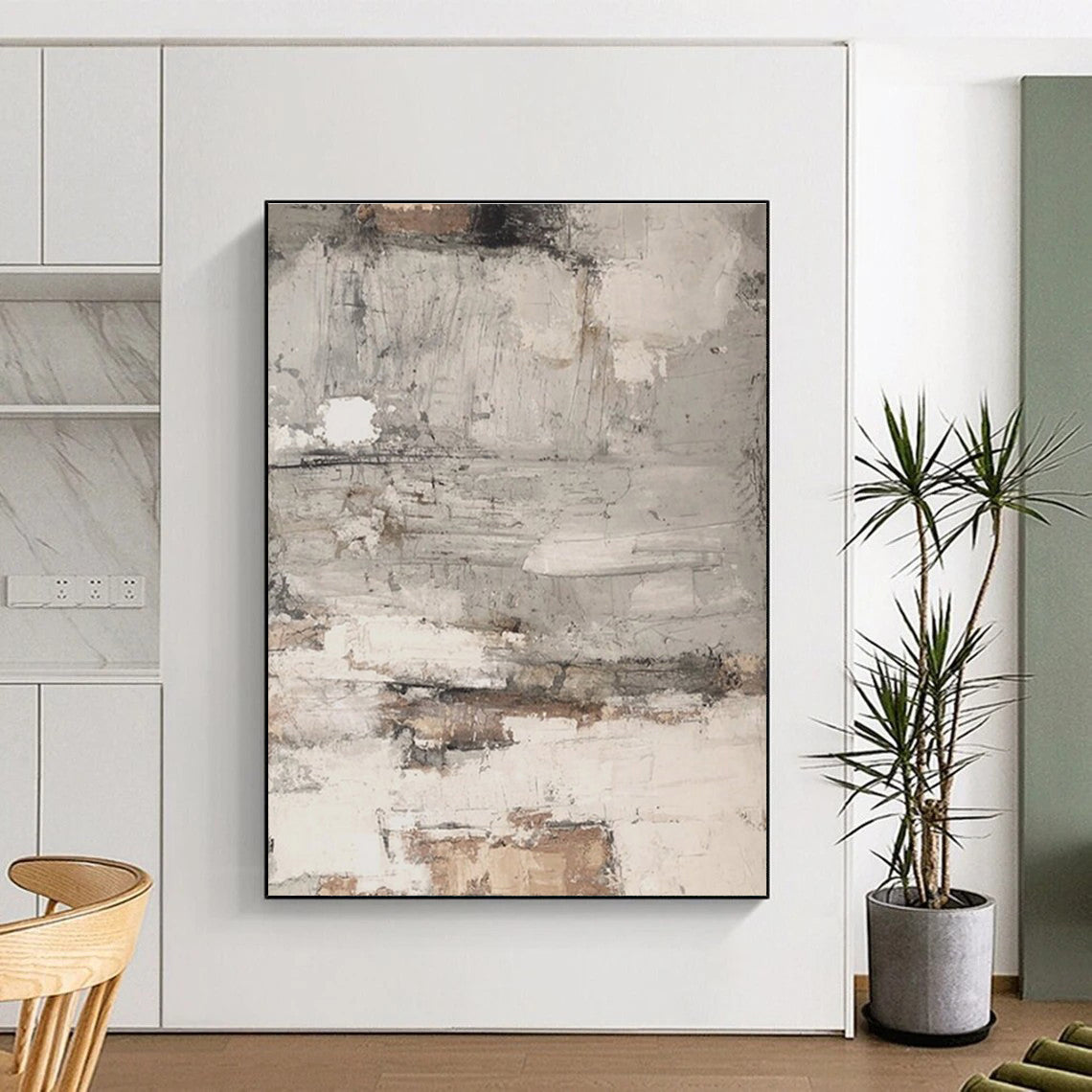 Unique Abstract Art Gray, Beige, and Brown Textured Abstract Art HS632