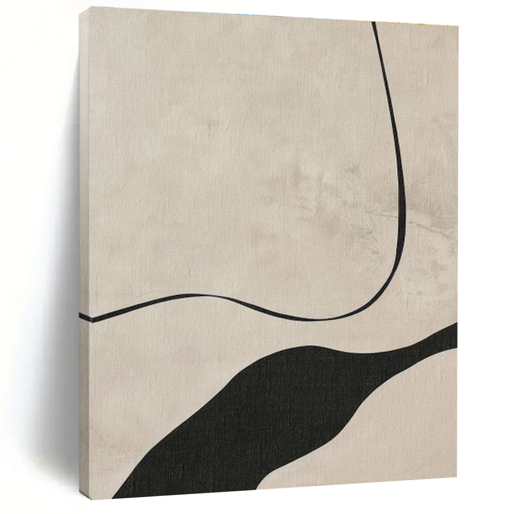 Handmade Art Black & Beige Line Abstract, Minimalist Canvas Art HS368