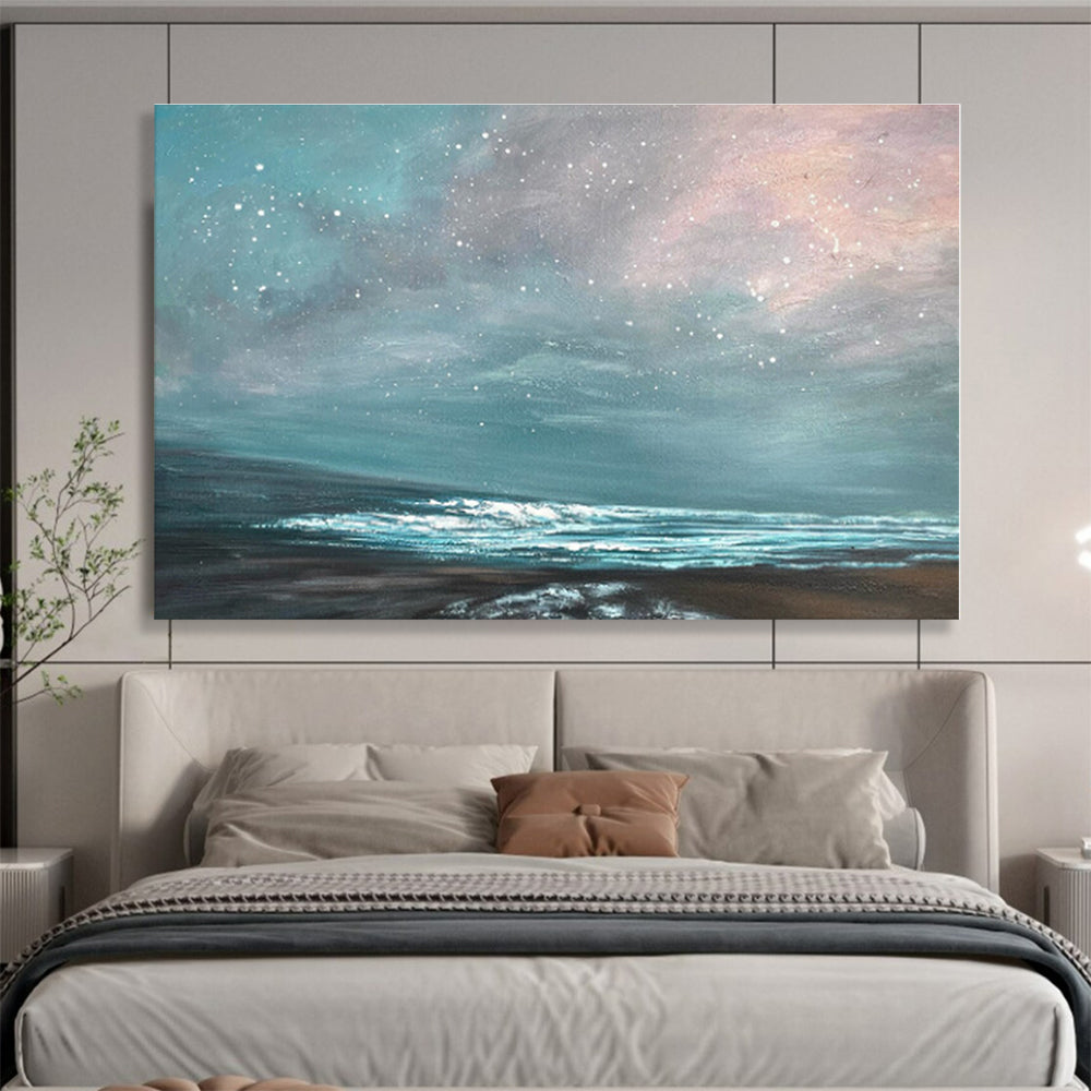 Blue, White Abstract Starry Seascape Acrylic Painting WB037