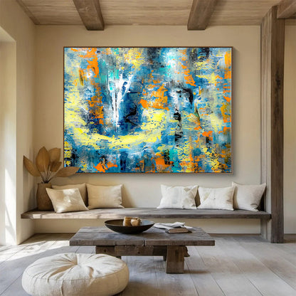 Extra Large Size Blue, Yellow, and Orange Abstract Splash Art, Abstract Acrylic Painting WB162