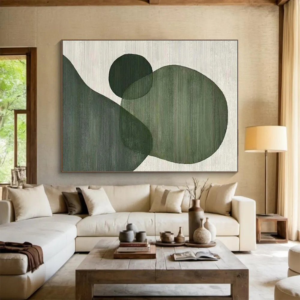 Minimalist Canvas Art Hand Painted Art with Green Geometric Shapes - Modern Art Acrylic HS513