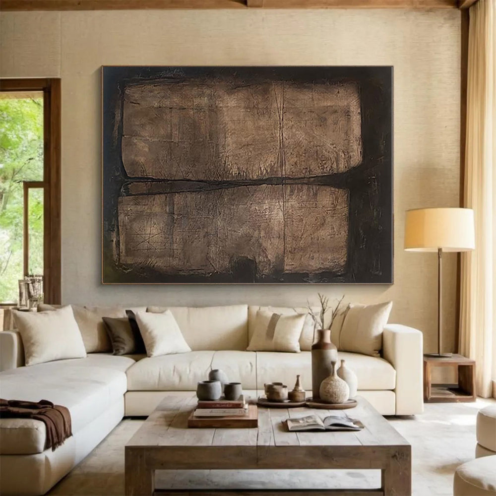 Hand-Painted Art with Brown, Beige and Black Colors, Textured Abstract Theme HS486