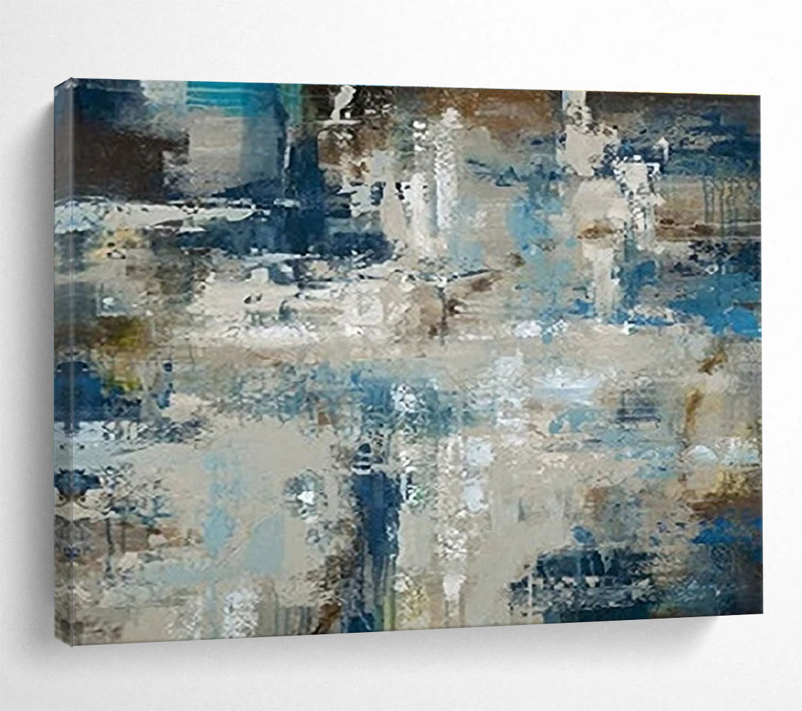 Oversized Canvas Art Blue, Gray, and Multicolor Abstract Textured Urban, Abstract Acrylic Painting WB190