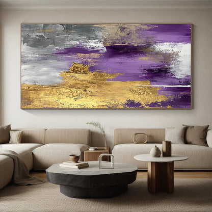 Unique Abstract Art Purple and Gold Abstract Textured Painting For Sale HS112
