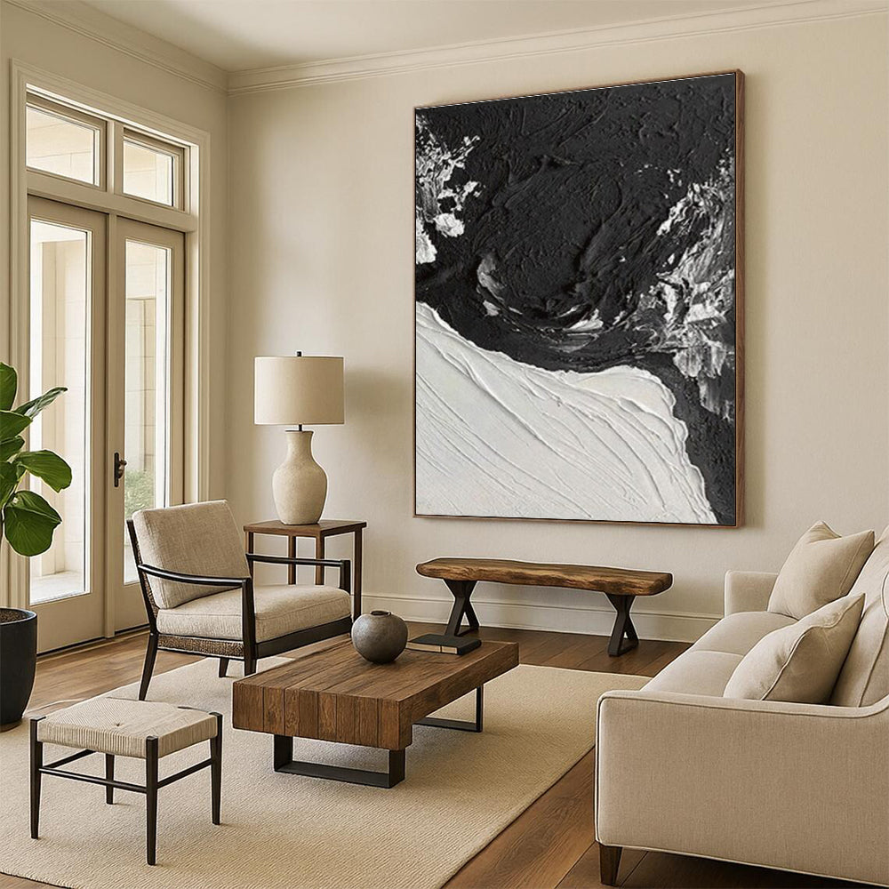 Unique Abstract Art Black and White Textured Abstract Painting HS575