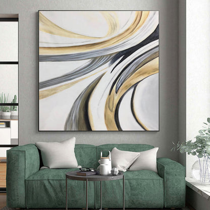Hand-Painted Gold, Gray & Black Abstract Flowing Shape Art HS407
