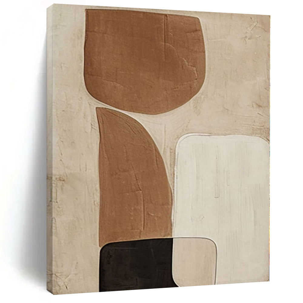 Hand Painting Beige, Brown, and Black Abstract Shape Painting For Sale HS079