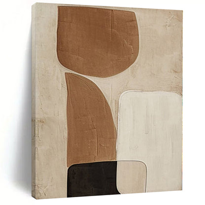 Hand Painting Beige, Brown, and Black Abstract Shape Painting For Sale HS079