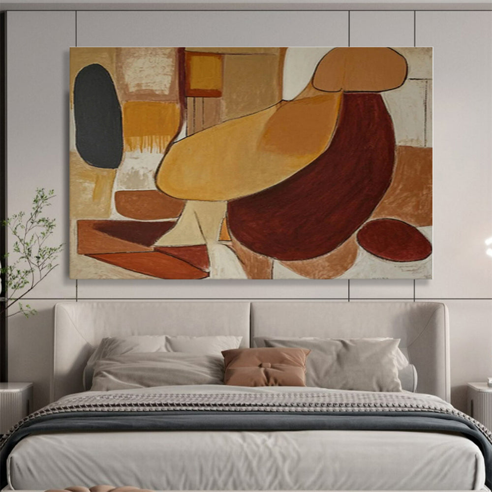 Brown, Beige, Black Abstract Shapes Acrylic Painting WB029