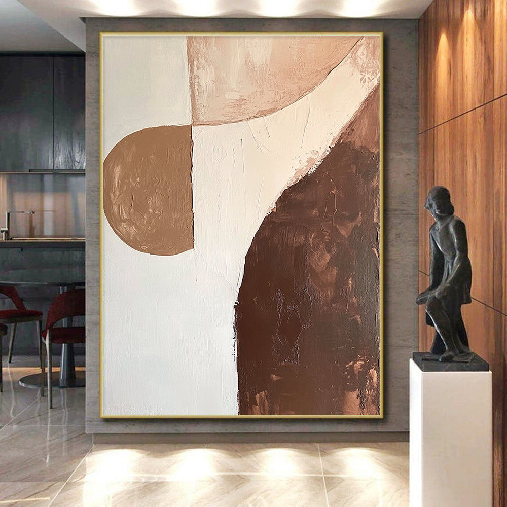 Big Painting Brown, Beige, and White Abstract Organic Shape Painting For Sale HS160